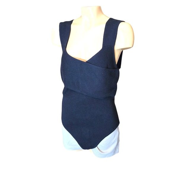 Abercrombie & Fitch Womens Bodysuit Black XL Wrap Front Ribbed Knit - Picture 3 of 12